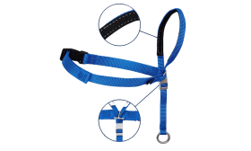 Collare per Testa di Cane Senza Tiraggio con Passante per il Naso Imbottito Collare per testa no-pull blu con fascia nera regolabile e loop imbottito, taglia medium, previene il tiro.