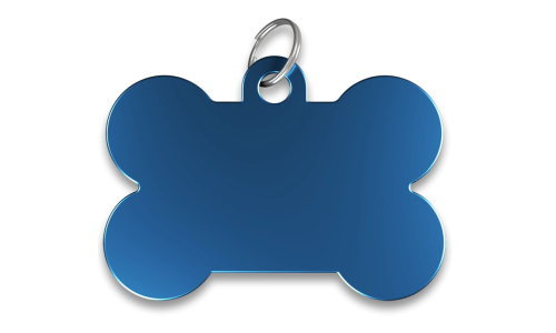 Medaglietta cane a forma di osso blu con finitura liscia, anello argentato, personalizzabile con nome inciso.