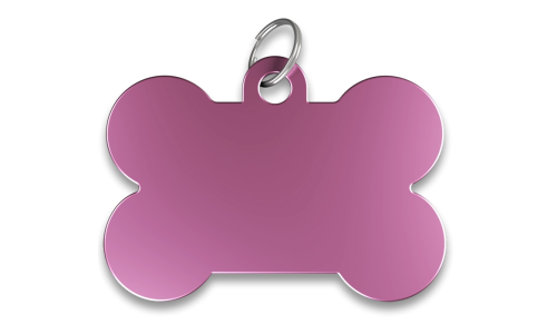 Medaglietta cane a forma di osso rosa con finitura liscia, anello argentato, personalizzabile con nome inciso.