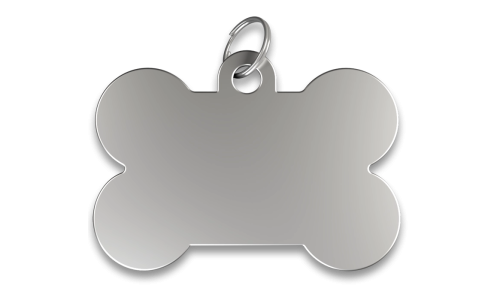 Medaglietta cane a forma di osso argentato con finitura liscia, anello argentato, personalizzabile con nome inciso.