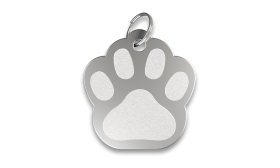 Targhetta incisa Zampa Medaglietta cane a forma di zampa argentata con finitura liscia, anello argentato, personalizzabile con nome inciso.