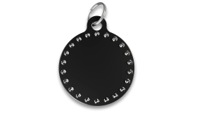 Targhetta incisa Rotonda con C Lusso Medaglietta cane di lusso a forma tonda C nera con strass e anello argentato, personalizzabile con nome inciso.