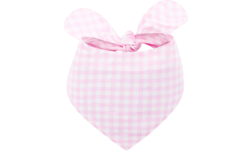 Bandana per cane personalizzata a quadretti rosa e bianchi con nodo, personalizzabile con nome ricamato.