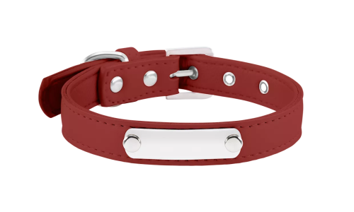 Collare per cane rosso classico con placca ID integrata per incisione del nome del cane, lunghezza 11,4 - 15 pollici.