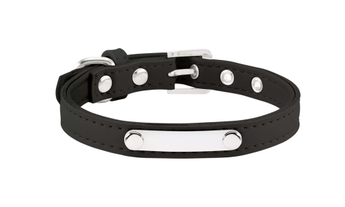 Collare per cane nero classico con placca ID integrata per incisione del nome del cane, lunghezza 10,6 - 13,4 pollici.