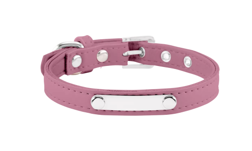 Collare per cane rosa classico con placca ID integrata per incisione del nome del cane, lunghezza 10,6 - 13,4 pollici.