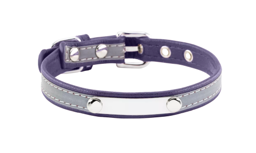 Collare per cane riflettente viola con placca ID integrata per incisione del nome, lunghezza 10,6 - 13,4 pollici.
