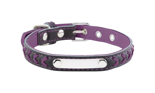 Collare per cane intrecciato viola con placca ID integrata per incisione del nome del cane, lunghezza 10,6 - 13,4 pollici.
