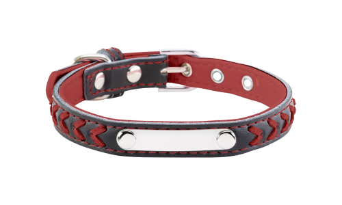 Collare per cane intrecciato rosso con placca ID integrata per incisione del nome del cane, lunghezza 10,6 - 13,4 pollici.