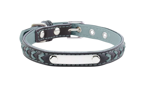 Collare per cane intrecciato azzurro con placca ID integrata per incisione del nome, lunghezza 10,6 - 13,4 pollici.