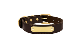 Lussuoso Collare per Cani in Pelle Vera Incisa Collare per cane in pelle genuina marrone con placca ID dorata per incisione del nome, lunghezza 47-51 cm.