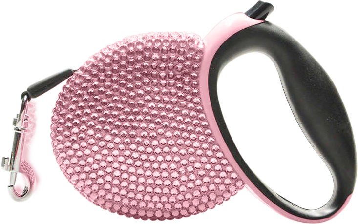 Guinzaglio per Cane Retrattile di Lusso con Strass Guinzaglio retrattile di lusso rosa con strass blu brillanti, manico nero, estensibile fino a 3 metri.