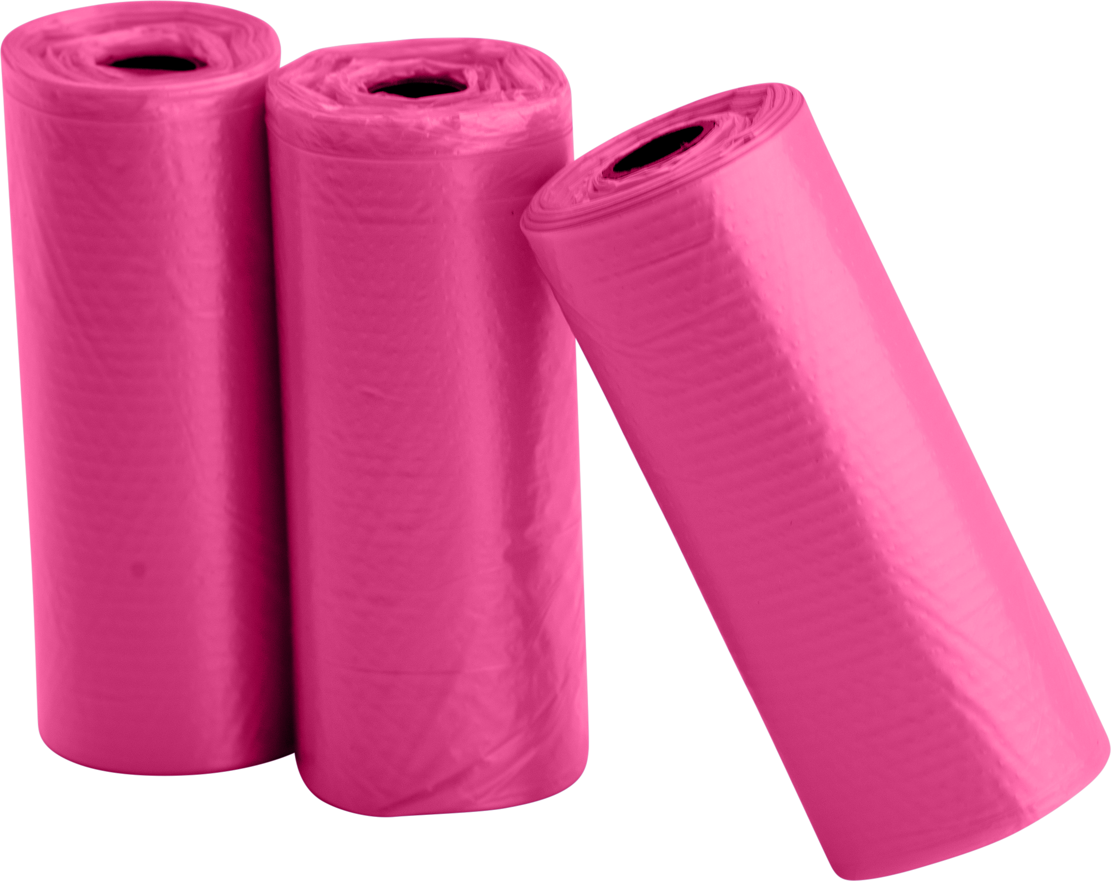 Bustine Bisogni per Cani Tre rotoli da 15 sacchetti rosa per escrementi cane, resistenti e impermeabili, ideali per passeggiate pulite e facili.
