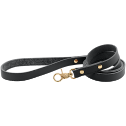 Guinzaglio per cane in pelle nera, 120 cm, resistente, gancio dorato e borchie per un look lussuoso.
