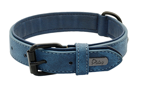 Collare per cane in velluto blu, lunghezza 49-52cm e larghezza 2,7cm, con fibbia metallica nera e D-ring per un look stiloso.
