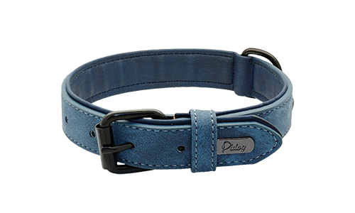 Collare per cane in velluto blu, lunghezza 35-37cm e larghezza 1,7cm, con fibbia metallica nera e D-ring per un look stiloso.