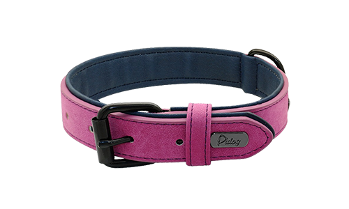 Collare per cane in velluto rosa, lunghezza 35-37cm, con fibbia metallica nera e D-ring per un look stiloso.