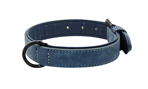 Collare per cane in velluto blu con fodera interna morbida, lunghezza 35-37cm e larghezza 1,7cm, per comfort e durata.