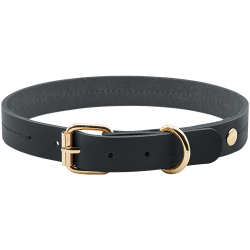 Collare per cane in pelle nera, 43-53 cm, 3,2 cm di larghezza, fibbia dorata e D-ring per resistenza.